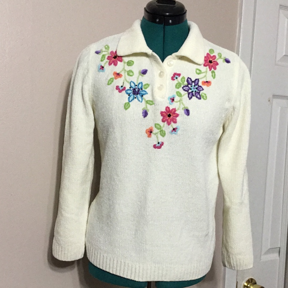ALFRED DUNNER VINTAGE FLORAL CHENILLE SWEATER
